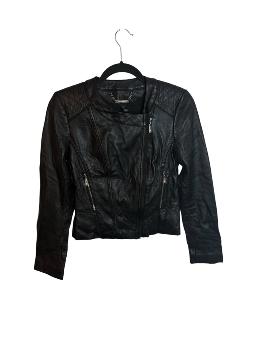 White House Black Market Genuine Leather Quilted Moto Jacket